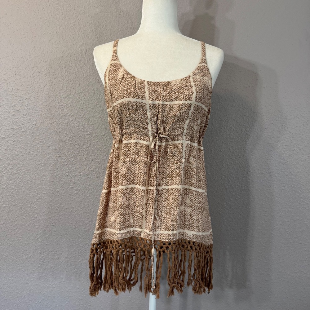 Cabi Women's Size M Brown Fringe Hem Drawstring Waist Rayon Camisole